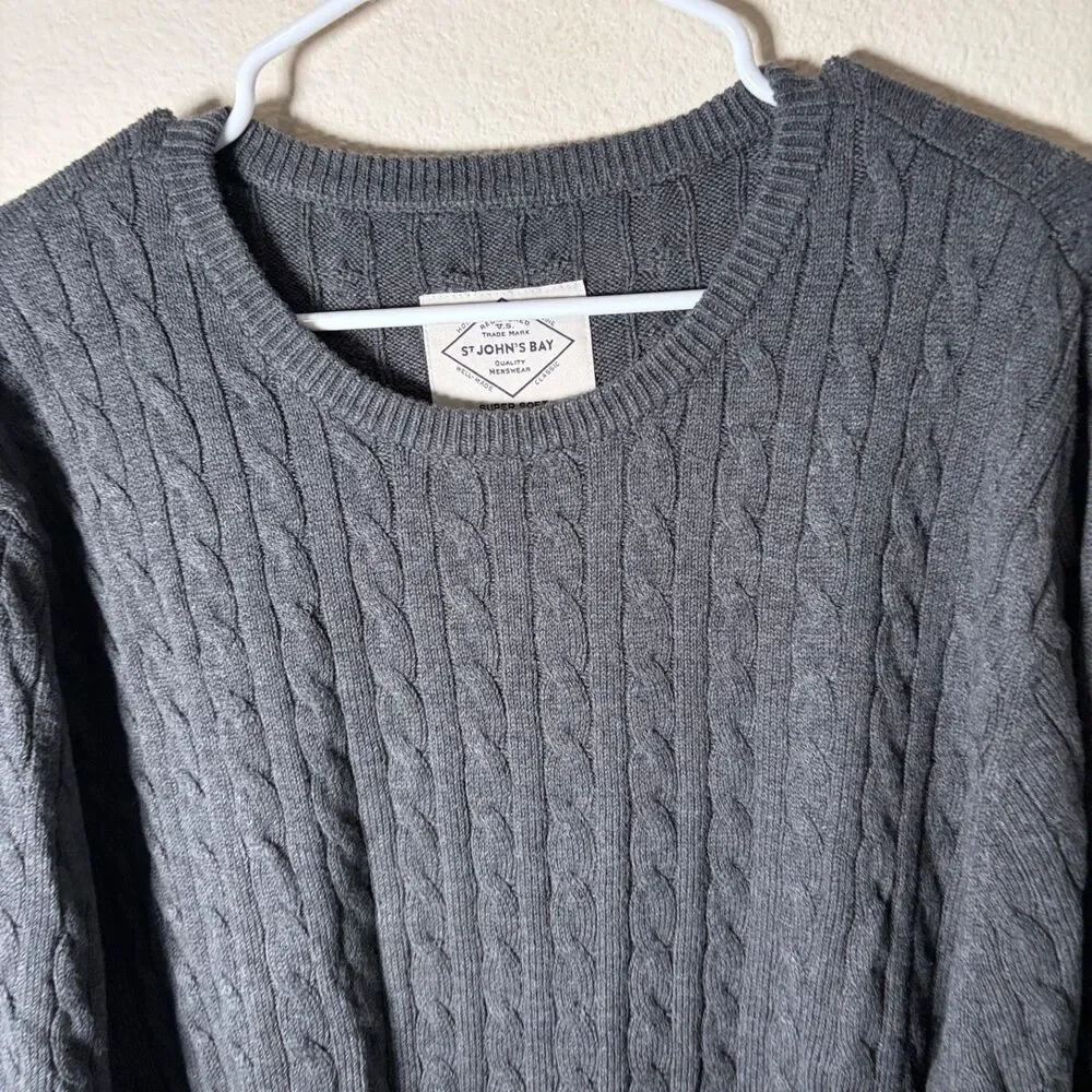 St John's Bay Sweater Men's Large Crew Neck Cable Knit Pullover Casual